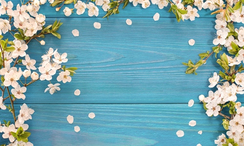 Blue Wood with Flowers